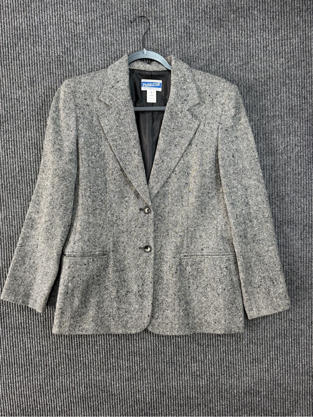 VTG Pendleton Grey 100% Virgin Wool Tweed Blazer Jacket 8 Made in USA